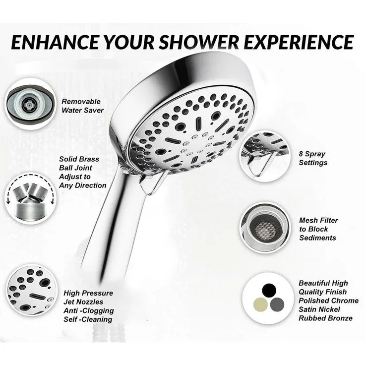 MODONA 64-spray 6 in. High PressureDual Shower Head and Handheld Shower Head in Polished Chrome, photo 7 of 8