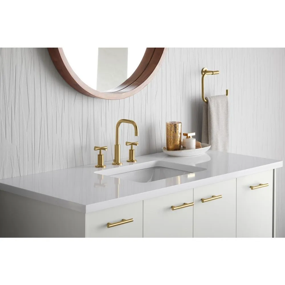 Purist 8 in. Widespread 2-Handle Mid-Arc Bathroom Faucet in Vibrant Modern Brushed Gold, photo 2 of 10