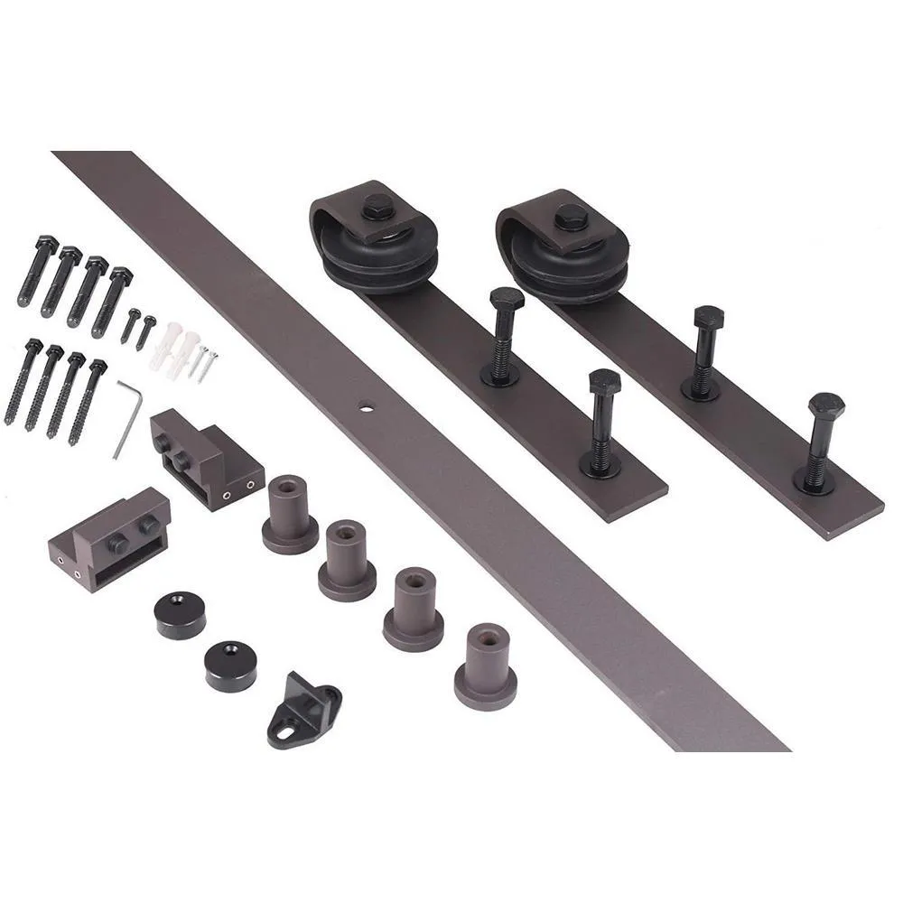 CALHOME 120 in. Antique Bronze Bent Strap Sliding Barn Style Door Hardware Track (2-Set), photo 2 of 5