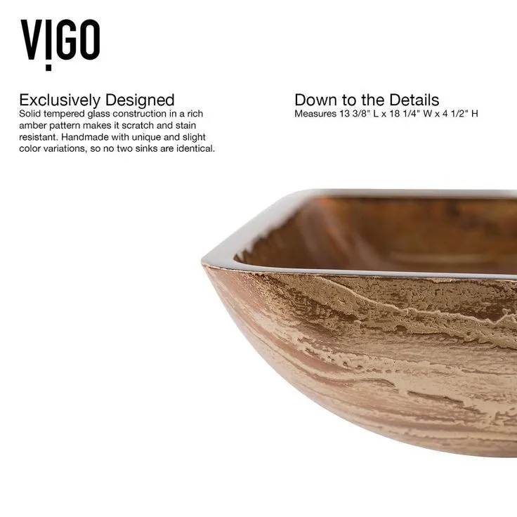 VIGO Glass Vessel Bathroom Sink in Amber Sunset and Linus Faucet Set in Antique Rubbed Bronze, photo 10 of 11