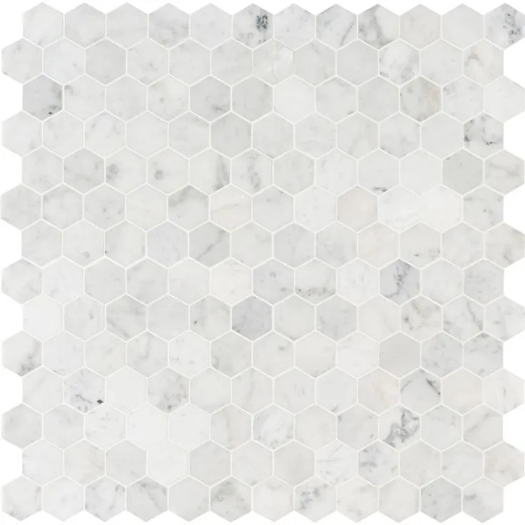MSI Carrara White Hexagon 11.75 in. x 12 in. x 8mm Honed Marble Mesh-Mounted Mosaic Tile (9.8 sq. ft./case), photo 2 of 6