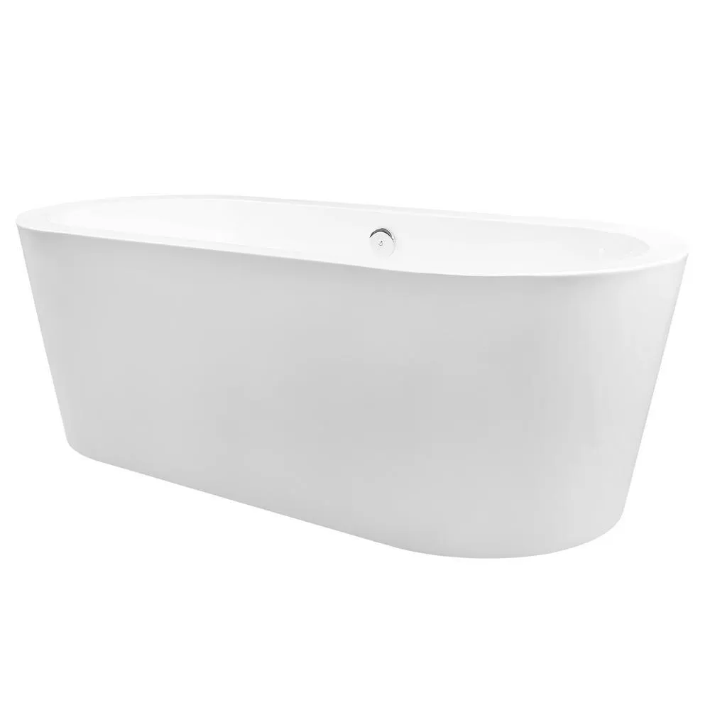 70.8 in. Acrylic Pop Up Drain Oval Double Ended Flatbottom Freestanding Bathtub in White, photo 3 of 9