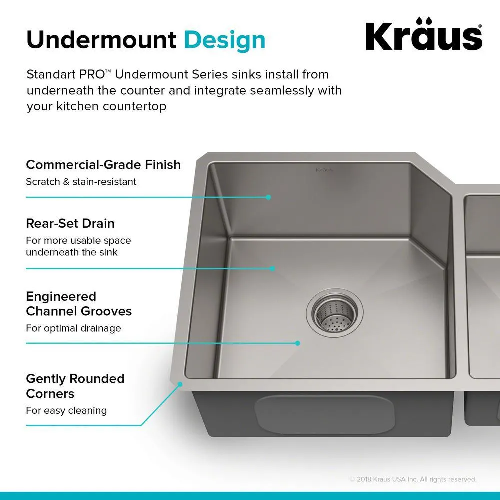 Standart PRO 33in. 16 Gauge Undermount 60/40 Double Bowl Stainless Steel Kitchen Sink, photo 6 of 13