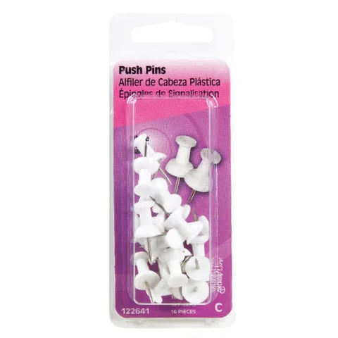 White Push Pins, 16-Pack