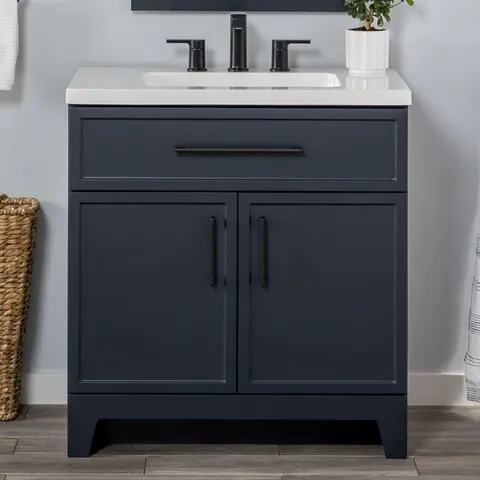 Potter 30-in Blue Single Sink Bathroom Vanity with White Cultured Marble Top
