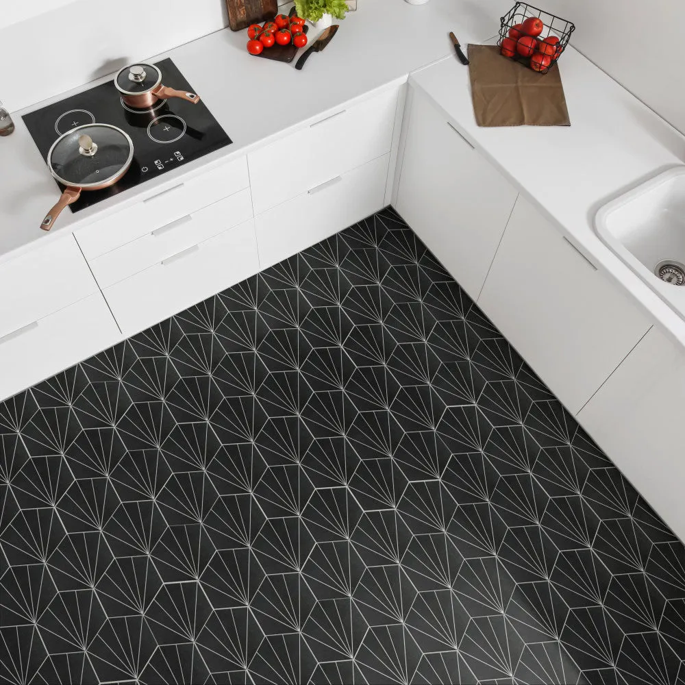 Merola Tile Aster Hex Nero Encaustic 8-5/8 in. x 9-7/8 in. Porcelain Floor and Wall Tile (11.56 sq. ft. / case), photo 7 of 8
