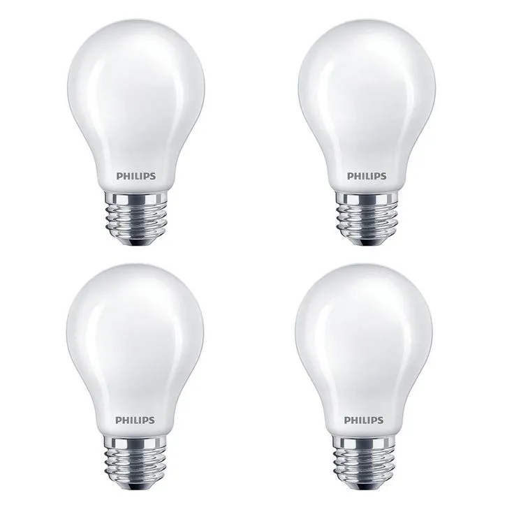 Philips 40-Watt Equivalent A19 Non-Dimmable Energy Saving Frosted Classic Glass LED Light Bulb Soft White (2700K) (4-Pack), photo 4 of 8