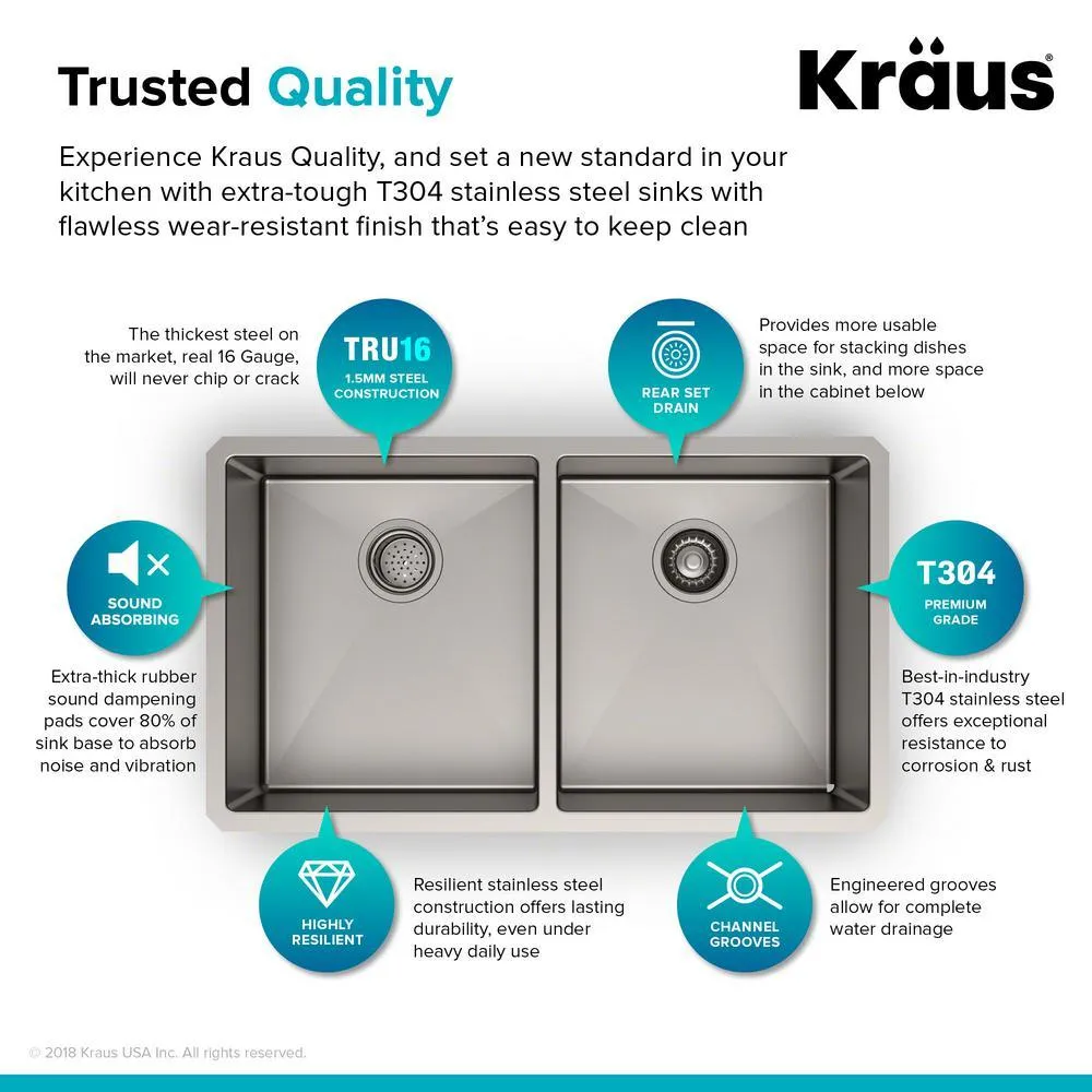 Standart PRO 33in. 16 Gauge Undermount 50/50 Double Bowl Stainless Steel Kitchen Sink, photo 5 of 14