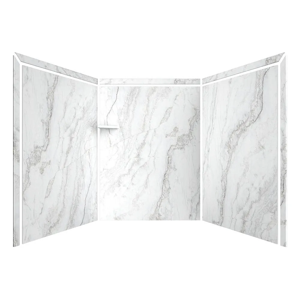 Adaptable 60 in. x 60 in. x 80 in. 9-Piece Easy Up Adhesive Alcove Shower Surround in Calypso, photo 3 of 23