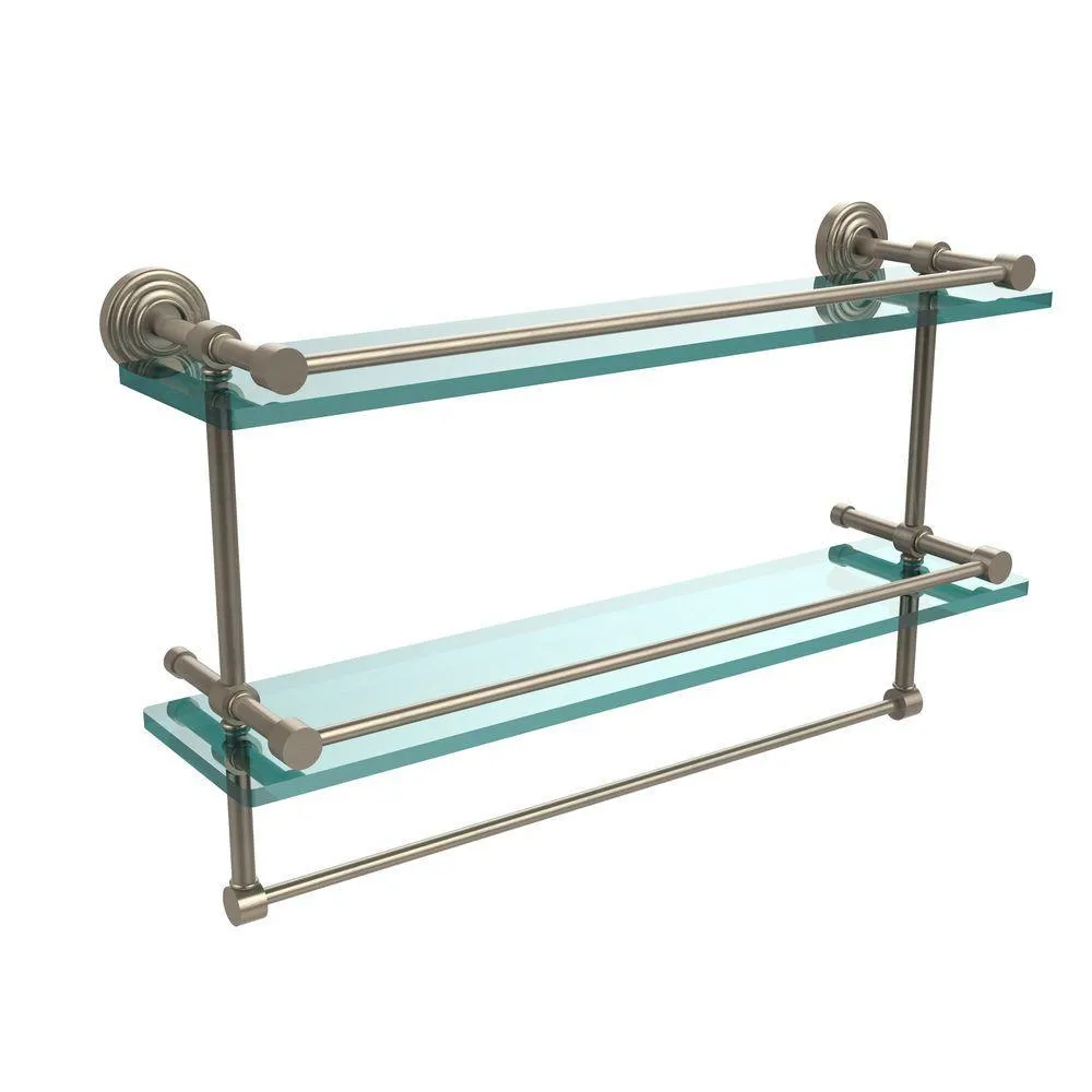 Allied Brass 22 in. L x 12 in. H x 5 in. W 2-Tier Gallery Clear Glass Bathroom Shelf with Towel Bar in Oil Rubbed Bronze, photo 7 of 14