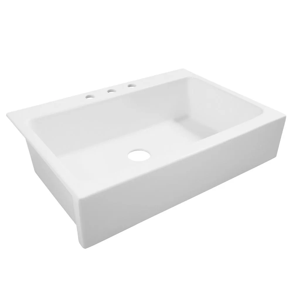 Josephine Quick-Fit Drop-in Farmhouse Fireclay 33.85 in. 3-Hole Single Bowl Kitchen Sink in Crisp White, photo 17 of 24