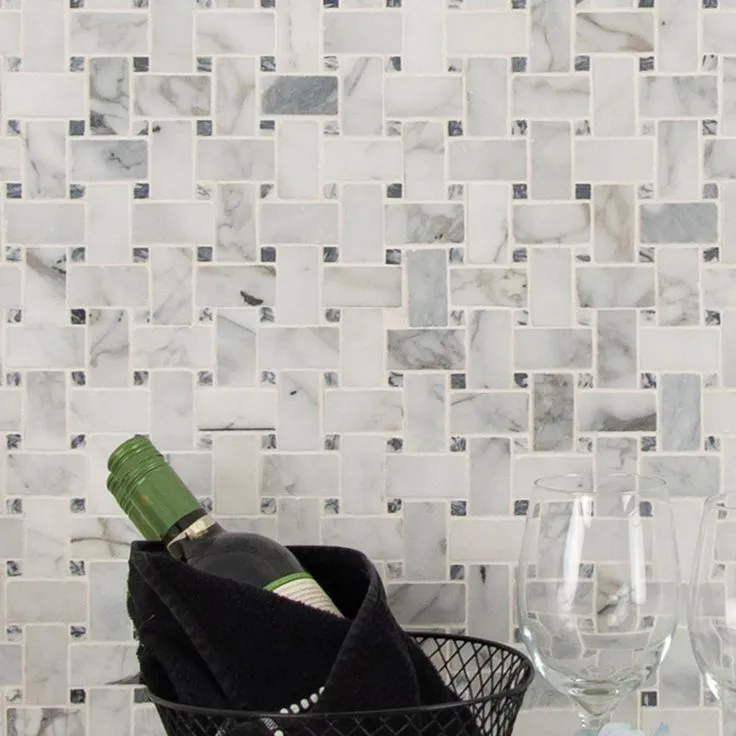 MSI Calacatta Cressa Basket Weave 12 in. x 12 in. x 10 mm Honed Marble Mesh-Mounted Mosaic Tile (10 sq. ft. / case), photo 3 of 11