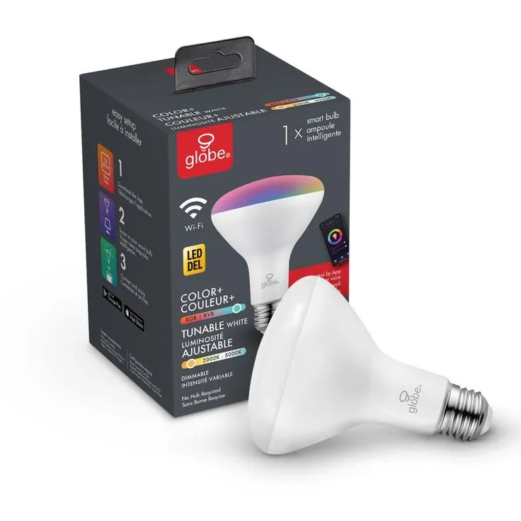 Globe Electric 65-Watt Equivalent E26 Base BR30 Wi-Fi Smart LED Light Bulb Color Changing RGB and Tunable White, photo 4 of 6
