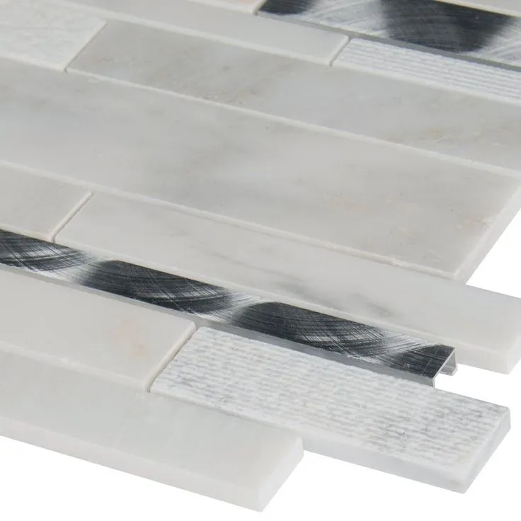 MSI Moderno Blanco Interlocking 12 in. x 18 in. x 8 mm Metal Stone Blend Mesh-Mounted Mosaic Tile (15 sq. ft. / case), photo 6 of 11
