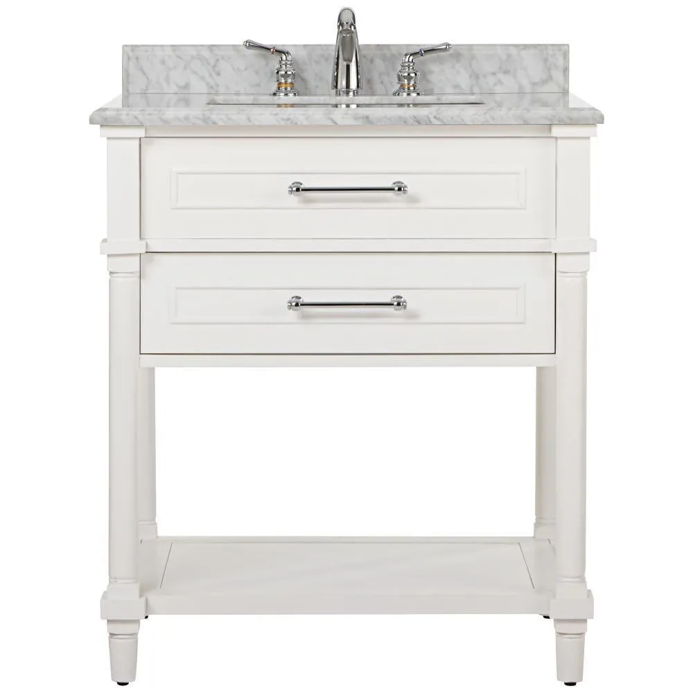 Aberdeen 36 in. W x 22 in. D Single Bath Vanity in White with Carrara Marble Top with White Sink, photo 21 of 27