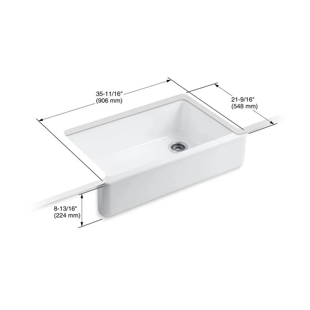 Whitehaven Farmhouse Undermount Self-Trimming Apron Front Cast Iron 36 in. Single Bowl Kitchen Sink in White, photo 13 of 16