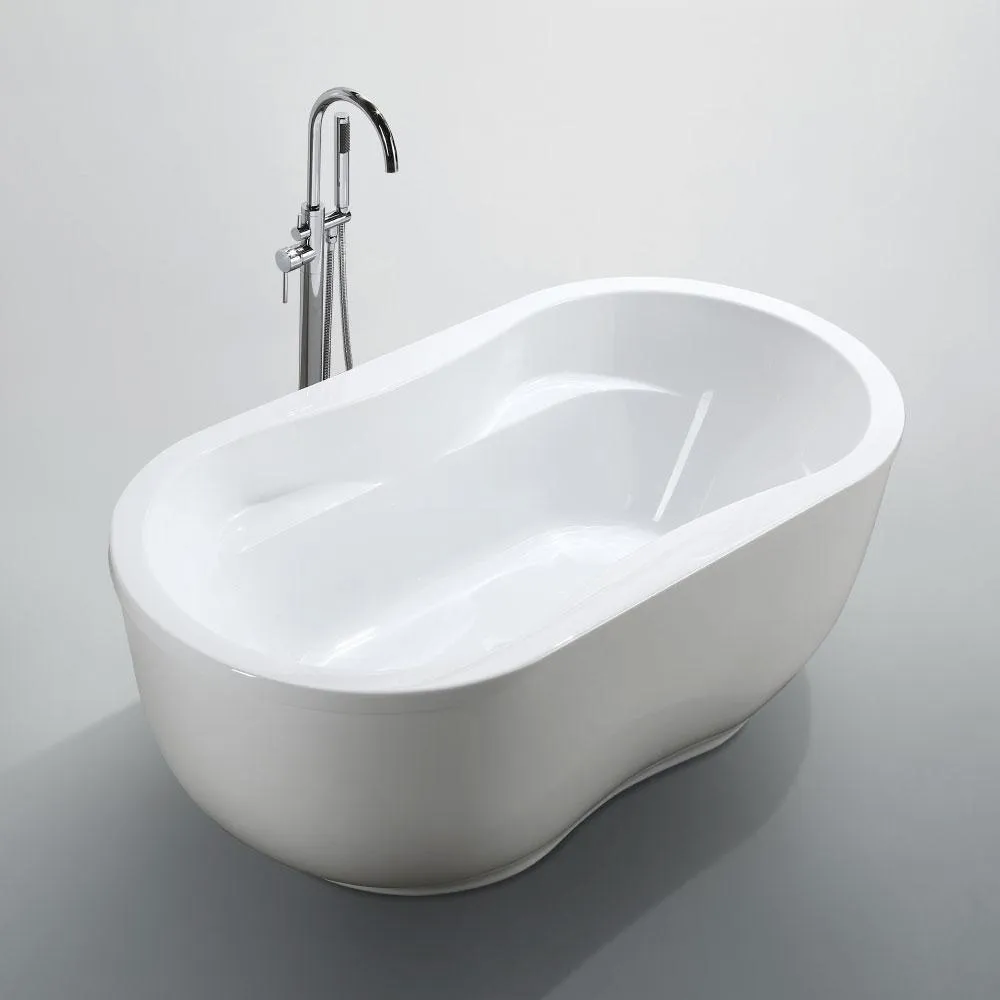 Brescia 65.04 in. Acrylic Flatbottom Non-Whirlpool Freestanding Bathtub in Glossy White, photo 3 of 4