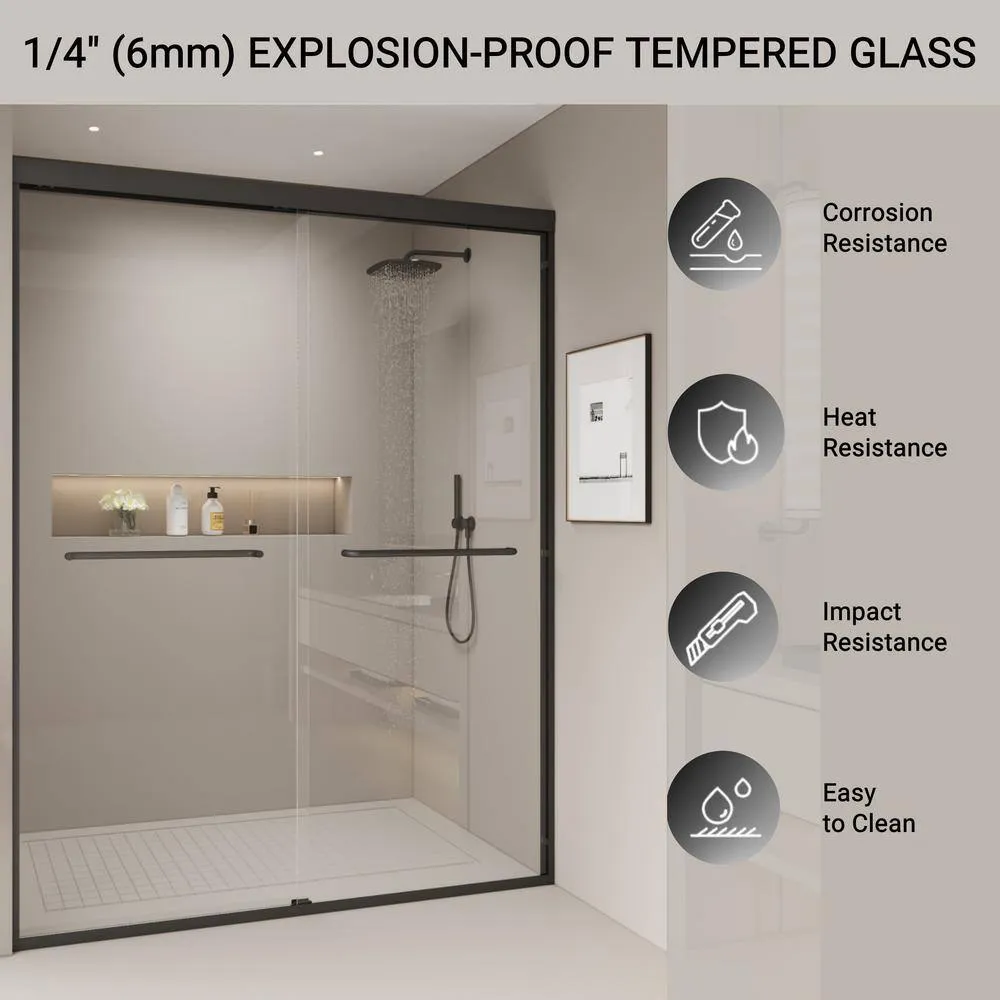 Abruzzo 60 in.W x 72 in.H Double Sliding Semi-frameless Bypass Bathroom Shower Door in Brushed Nickel with 1/4 in.Tempered Glass, photo 5 of 8