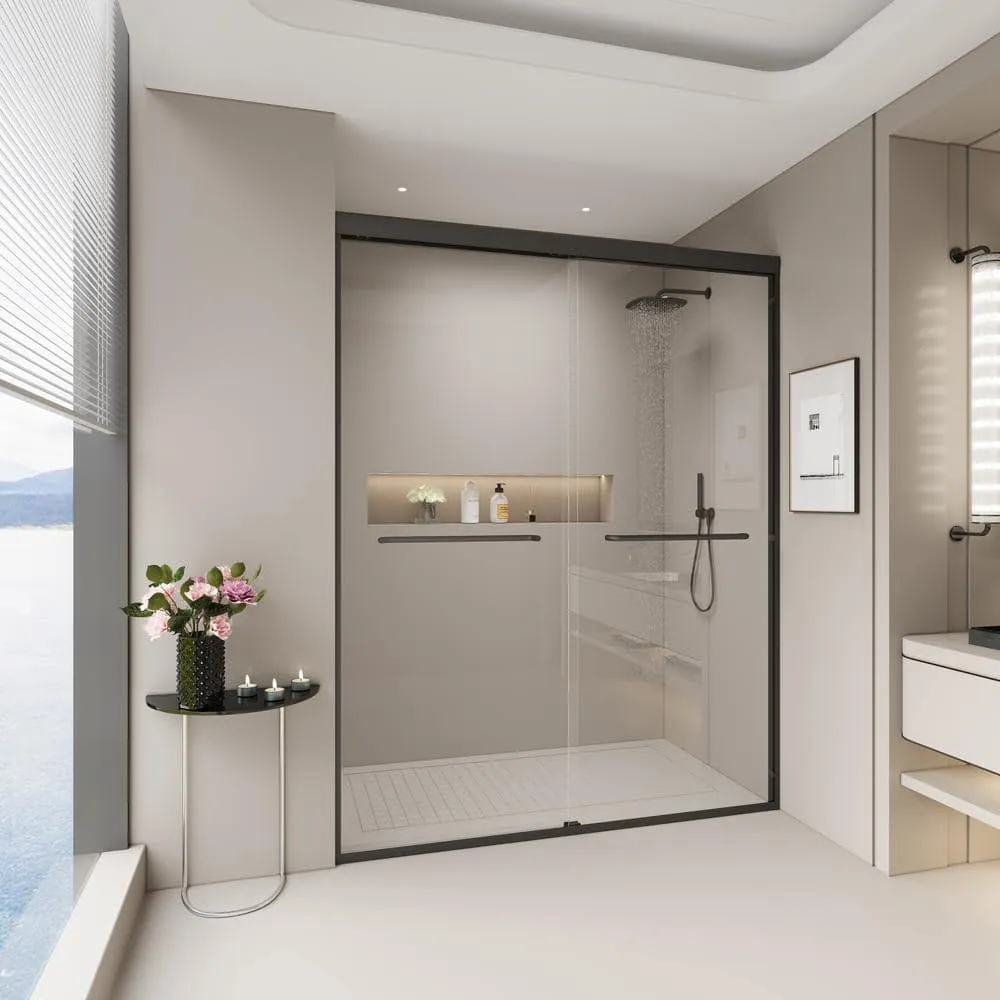 Abruzzo 60 in.W x 72 in.H Double Sliding Semi-frameless Bypass Bathroom Shower Door in Brushed Nickel with 1/4 in.Tempered Glass, photo 8 of 8