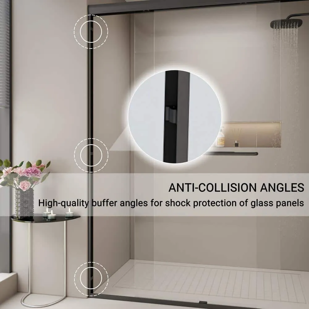 Abruzzo 60 in.W x 72 in.H Double Sliding Semi-frameless Bypass Bathroom Shower Door in Brushed Nickel with 1/4 in.Tempered Glass, photo 4 of 8