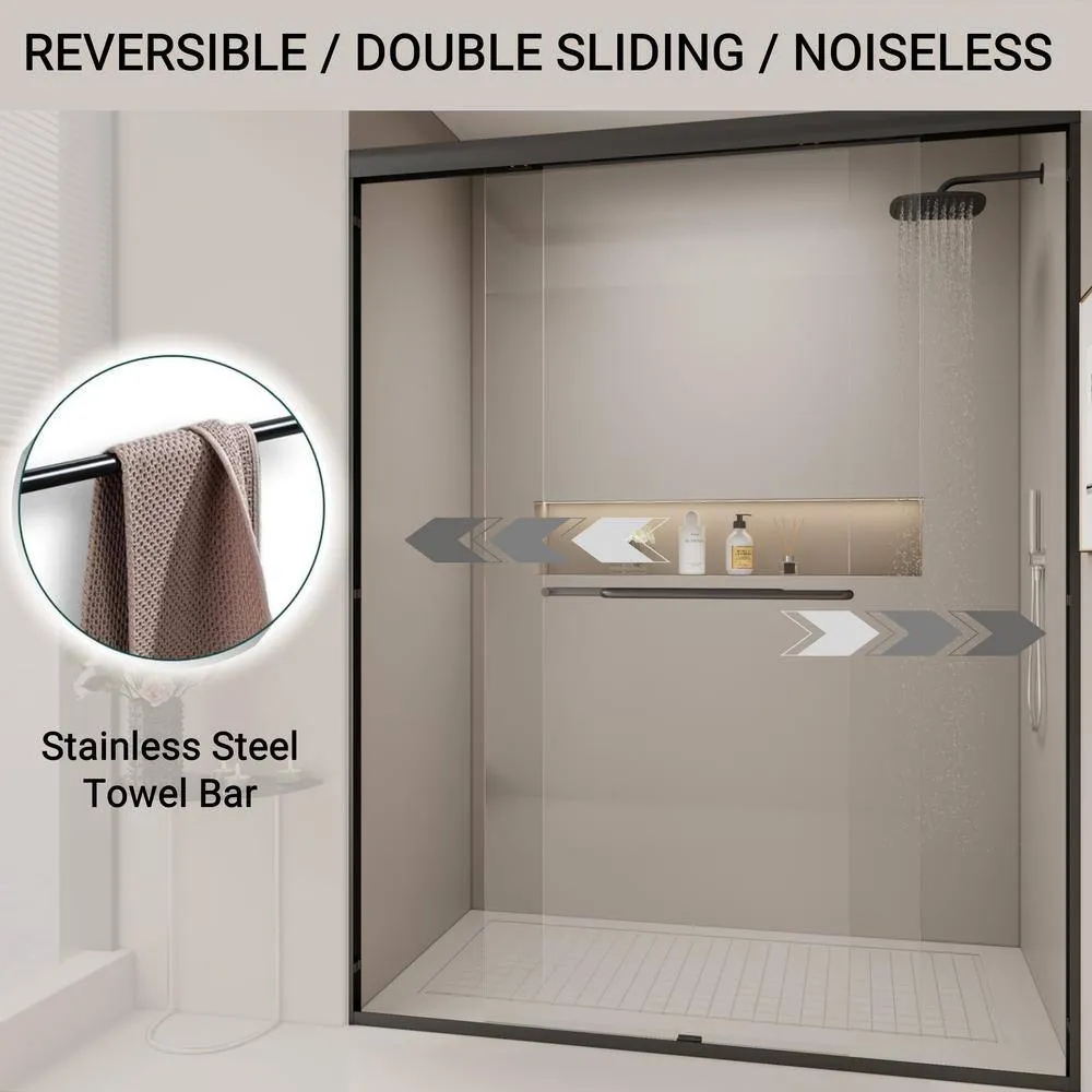 Abruzzo 60 in.W x 72 in.H Double Sliding Semi-frameless Bypass Bathroom Shower Door in Brushed Nickel with 1/4 in.Tempered Glass, photo 3 of 8