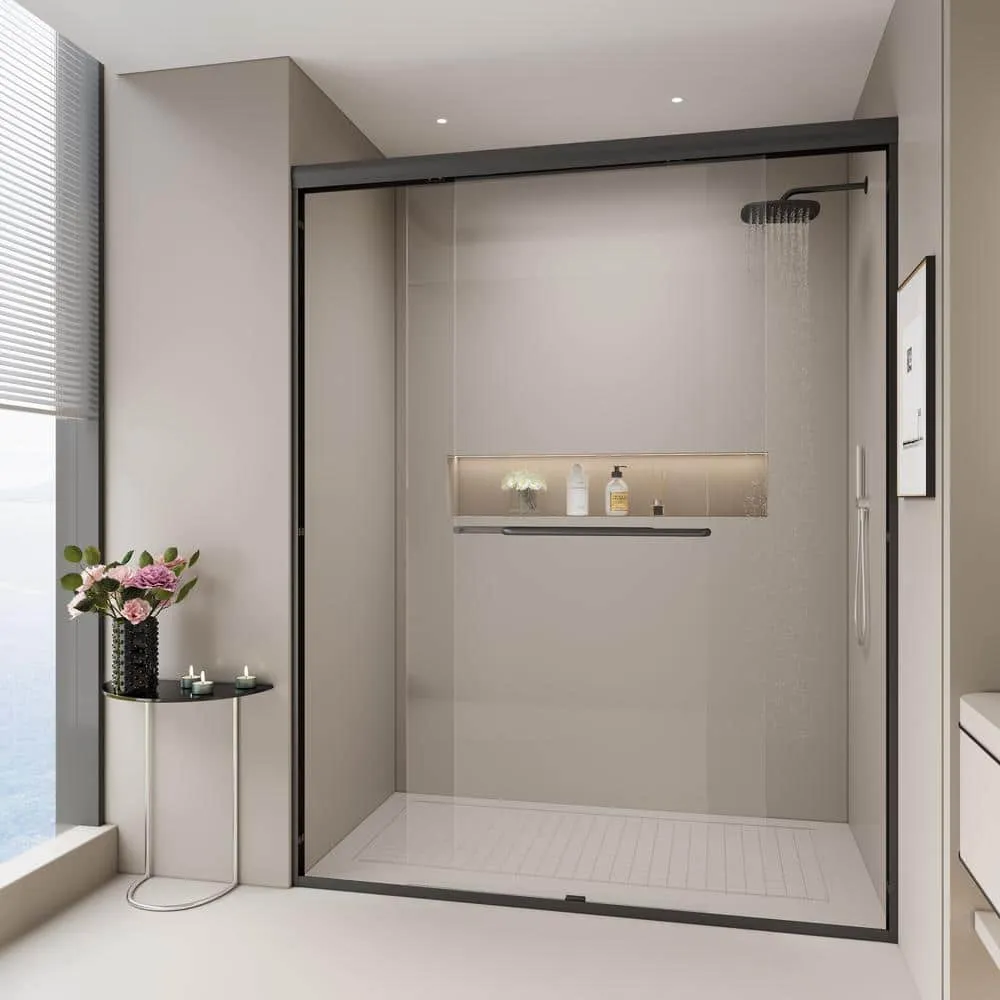 Abruzzo 60 in.W x 72 in.H Double Sliding Semi-frameless Bypass Bathroom Shower Door in Brushed Nickel with 1/4 in.Tempered Glass, photo 2 of 8