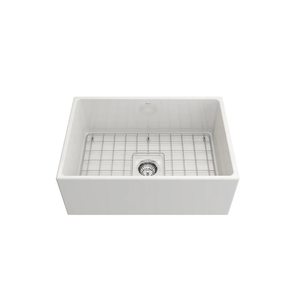 Contempo Farmhouse Apron Front Fireclay 27 in. Single Bowl Kitchen Sink with Bottom Grid and Strainer in White, photo 5 of 20