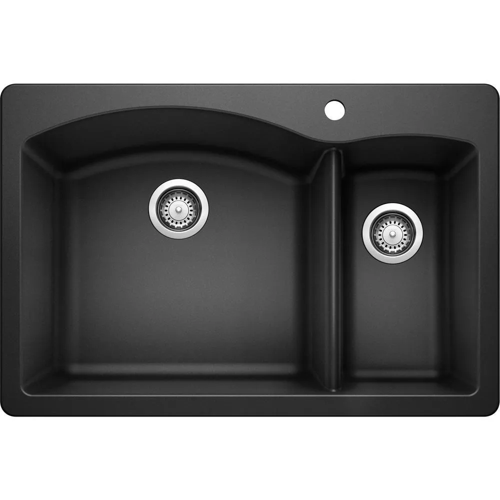 DIAMOND Dual Mount Granite Composite 33 in. 1-Hole 70/30 Double Bowl Kitchen Sink in Metallic Gray, photo 6 of 10