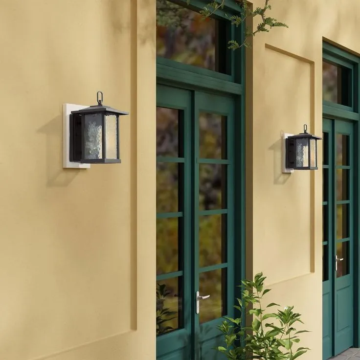 1-Light Transitional Outdoor Wall Light Lantern Sconce with Watered Glass Matt Black Coach Light LED Compatible, photo 12 of 17