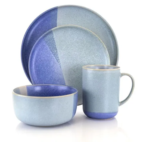 Convergence 16-Piece Casual Blue Stoneware Dinnerware Set