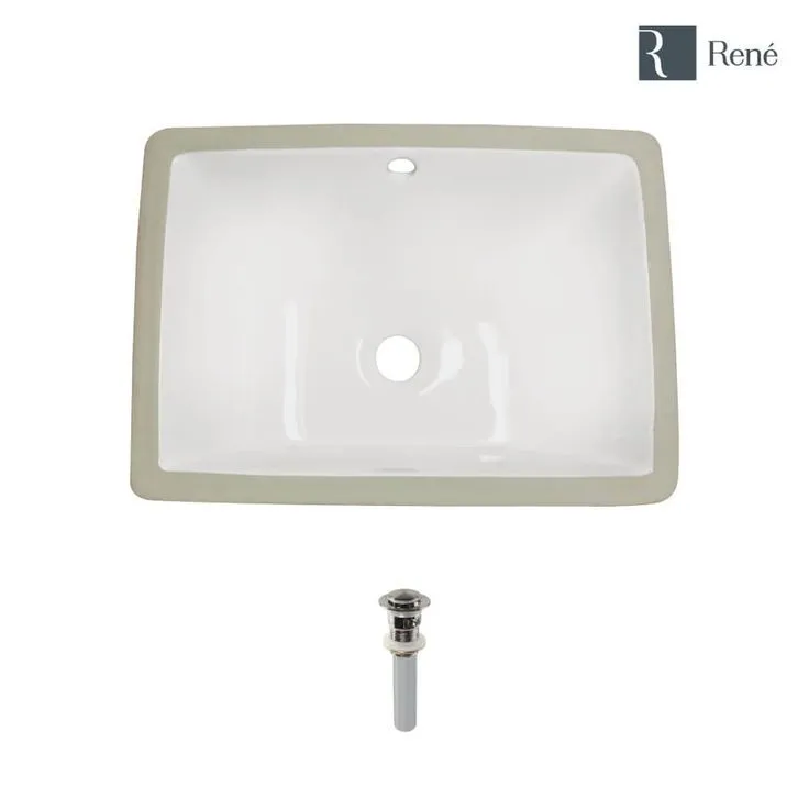 Rene 18.25 in. Undermount Bathroom Sink in White with Pop-Up Drain in Brushed Nickel, photo 4 of 4
