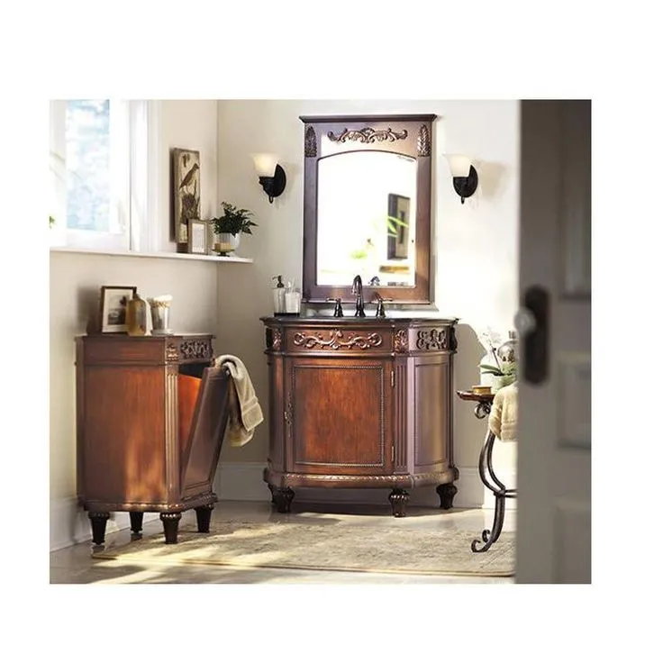 26 in. W x 35 in. H Framed Rectangular Bathroom Vanity Mirror in Antique Cherry, photo 4 of 4