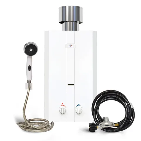 L10 3.0 GPM Portable 75,000 BTU Liquid Propane Outdoor Tankless Water Heater with Chrome 3-Function Shower Set