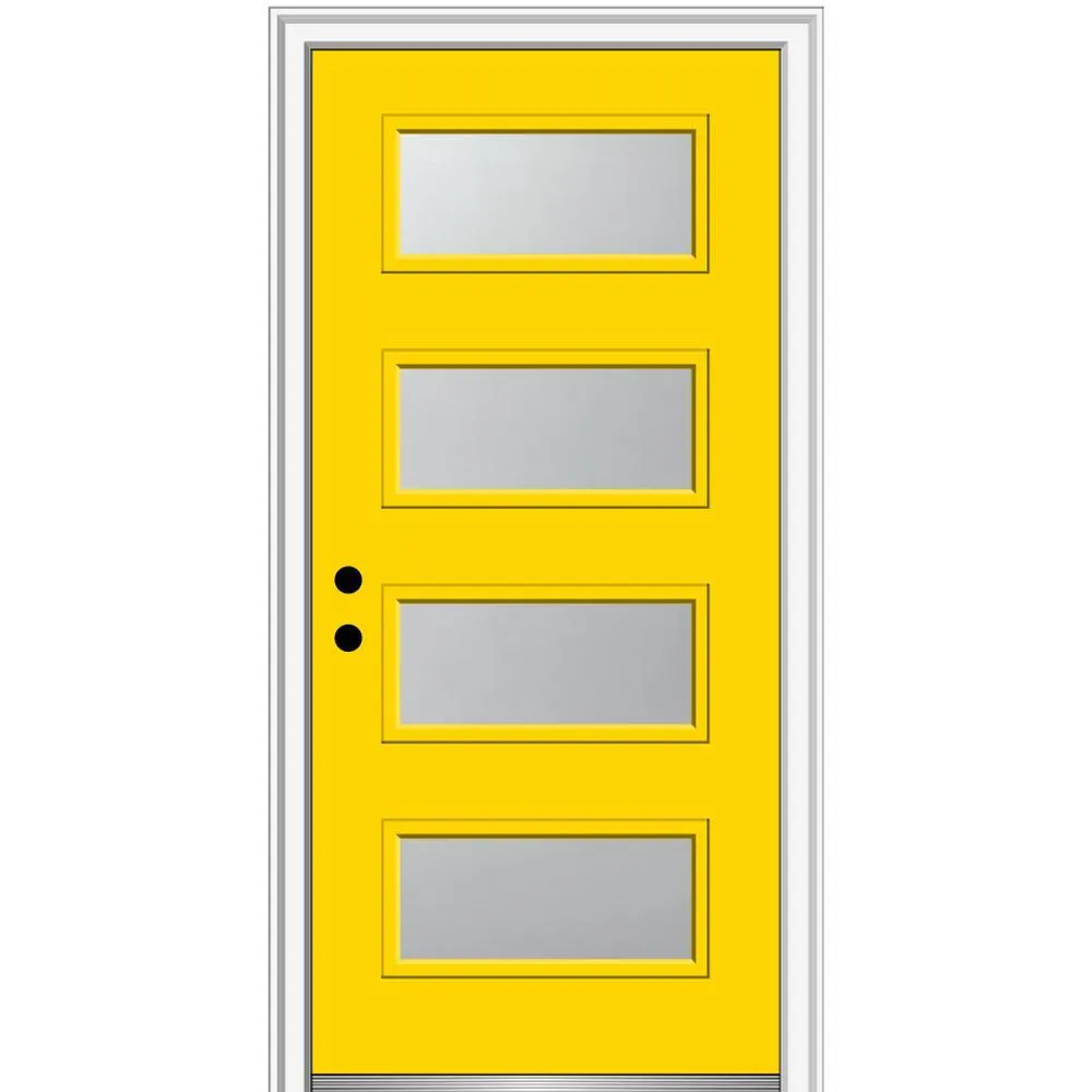 MMI Door 36 in. x 80 in. Celeste Left-Hand Inswing 4-Lite Frosted Glass Painted Steel Prehung Front Door on 6-9/16 in. Frame, photo 30 of 52
