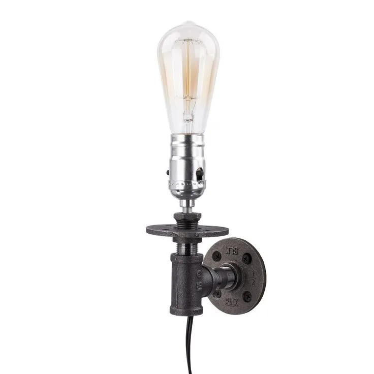 1/2 in. Black Steel Pipe 7.5 in. H Wall Sconce Lamp Kit, photo 3 of 12
