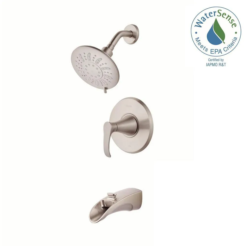 Brea Single-Handle 3-Spray Tub and Shower Faucet in Brushed Nickel with Waterfall Spout (Valve Included), photo 9 of 10