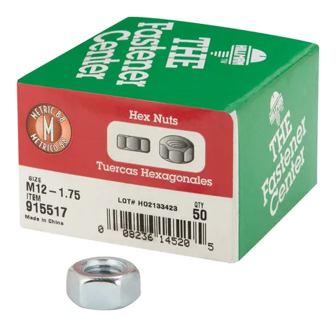 M12-1.75 mm Zinc-Plated Steel Metric Hex Nut, 50-Pack