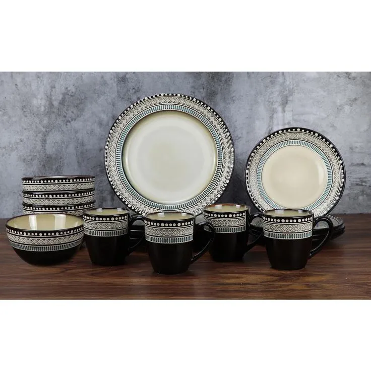 16-Piece Casual Neutral and Blue Stoneware Dinnerware Set (Service for 4), photo 13 of 20