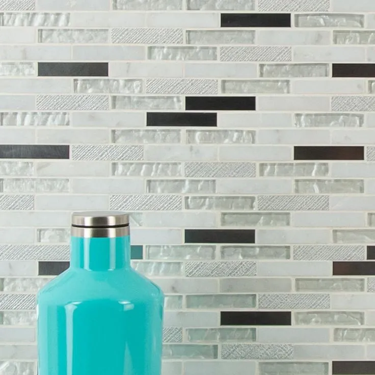 MSI Ocean Crest Brick 12 in. x 12 in. x 8 mm Glass Metal Stone Mesh-Mounted Mosaic Wall Tile (10 sq. ft. / case), photo 4 of 10