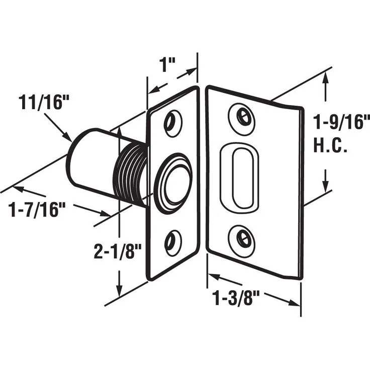 11/16 in. Solid Brass Housing and Plates w/Steel Ball Catch and Inner Spring for Hinged Doors, photo 4 of 6
