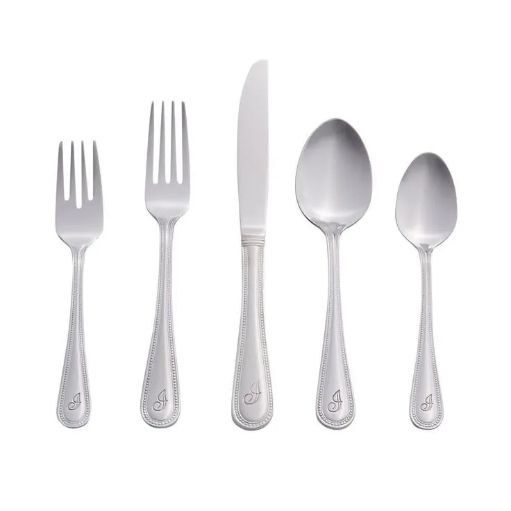 Beaded Monogrammed Letter H 46-Piece Silver Stainless Steel Flatware Set (Service for 8), photo 7 of 14
