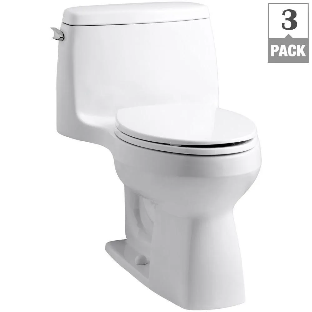 Santa Rosa Comfort Height 1-Piece 1.28 GPF Compact Single Flush Elongated Toilet in White, Seat Included (3-Pack), photo 2 of 10
