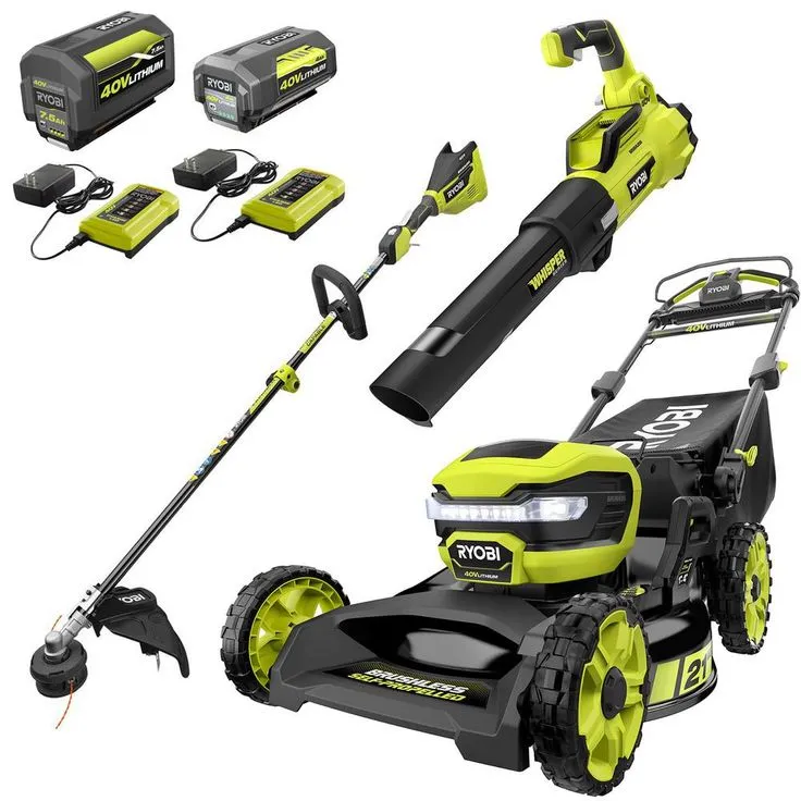 RYOBI 21 in. 40-Volt Brushless Walk Behind Self-Propelled Mower, String Trimmer, Leaf Blower w/ 7.5 Ah, 4.0 Ah Battery/Charger, photo 3 of 6