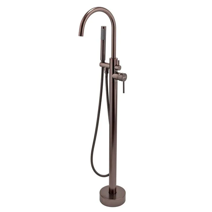 2-Handle 45.47 in. Freestanding Floor Mount Tub Faucet Bathtub Filler with Hand Shower in Brushed Bronze, photo 2 of 8