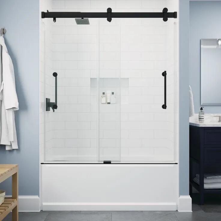 Delta Paxos 60 in. W x 62-1/4 in. H Frameless Sliding Bathtub Door in Satin Chrome with 5/16 in. (8mm) Tempered Clear Glass, photo 5 of 5