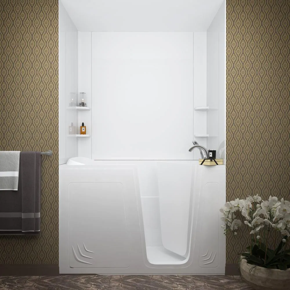 Universal Tubs Rampart Nova Heated 5 ft. Walk-in Whirlpool and Air Bathtub with Flat Easy Up Adhesive Wall Surround in White, photo 7 of 29