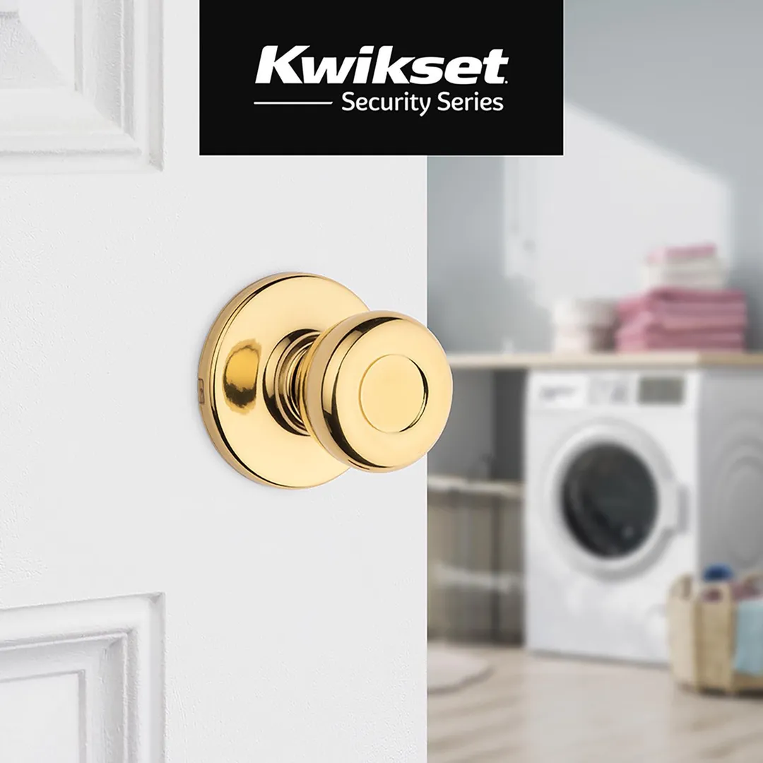 Kwikset Tylo Polished Brass Passage Door Knob, Universal Handing, photo 2 of 8