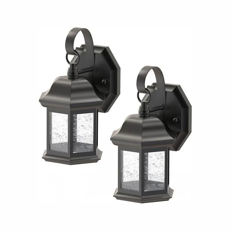 1-Light Bronze Outdoor Wall Lantern Sconce with Seeded Glass (2-Pack), photo 6 of 7