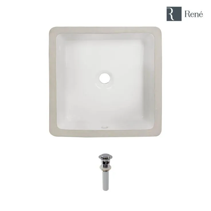 Rene 16 in. Undermount Bathroom Sink in White with Pop-Up Drain in Chrome, photo 3 of 5