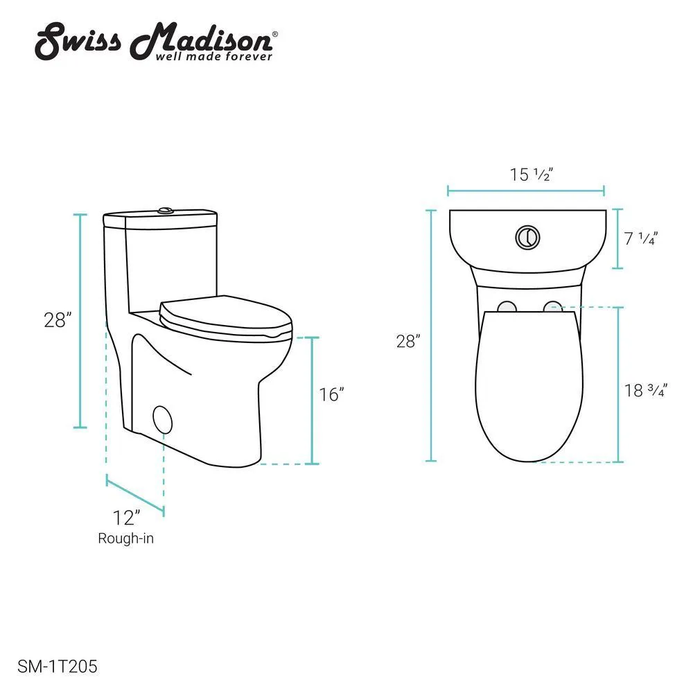Sublime 1-Piece 0.8/1.28 GPF Dual Flush Elongated Toilet in White, photo 13 of 14